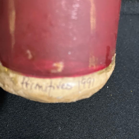 Christmas Santa & Tree Ornament - ceramic - aged & scuffed 6”x3” Primitives 1991 - Picture 3 of 7